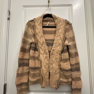 Free People Tan and Brown Striped Cardigan